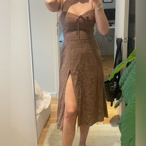 Brown linen midi Reformation dress
